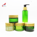 green custom cream glass jar glass pump spray lotion oil toner bottle with bamboo cap BJ-245B